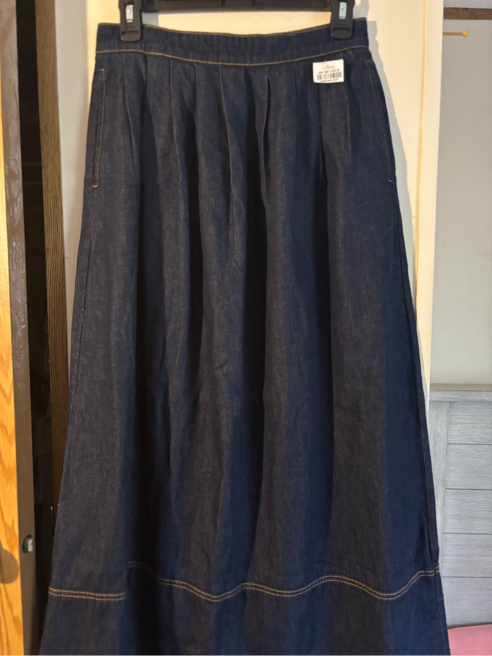 a.n.a Dark Blue Denim Pleated Maxi Skirt